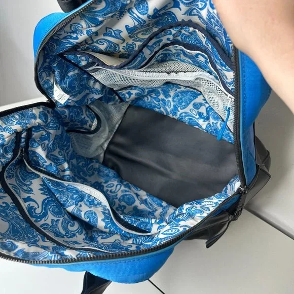 Lululemon Black Blue Happy Hatha Hour Bag Blue Paisley Interior Exterior Pockets - Picture 13 of 16